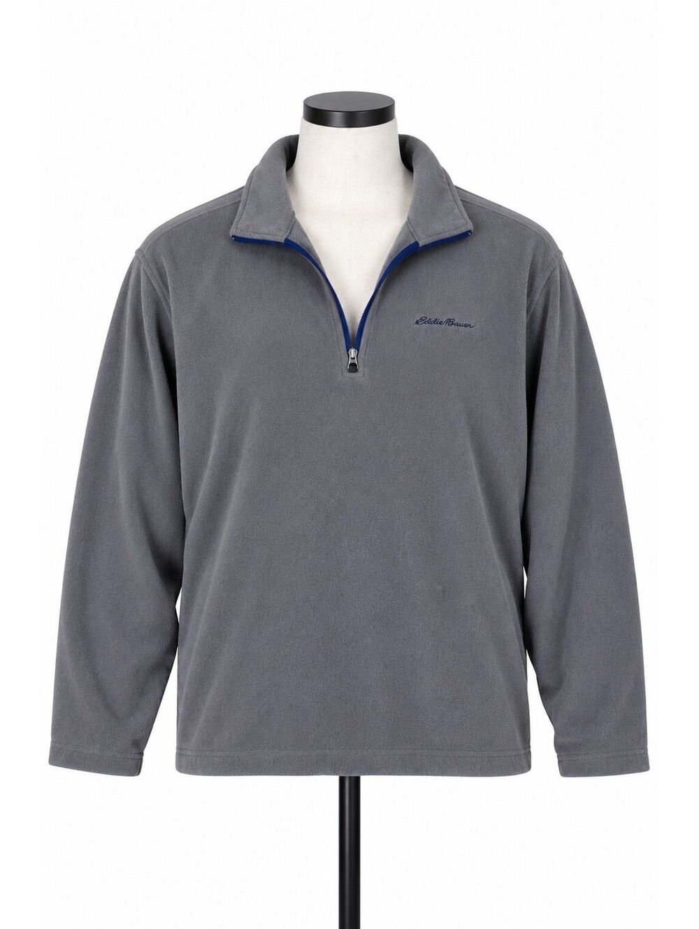 Eddie Bauer Mens Tall Large Quarter Zip Fleece Pullover Outdoor Hiking Gray Blue